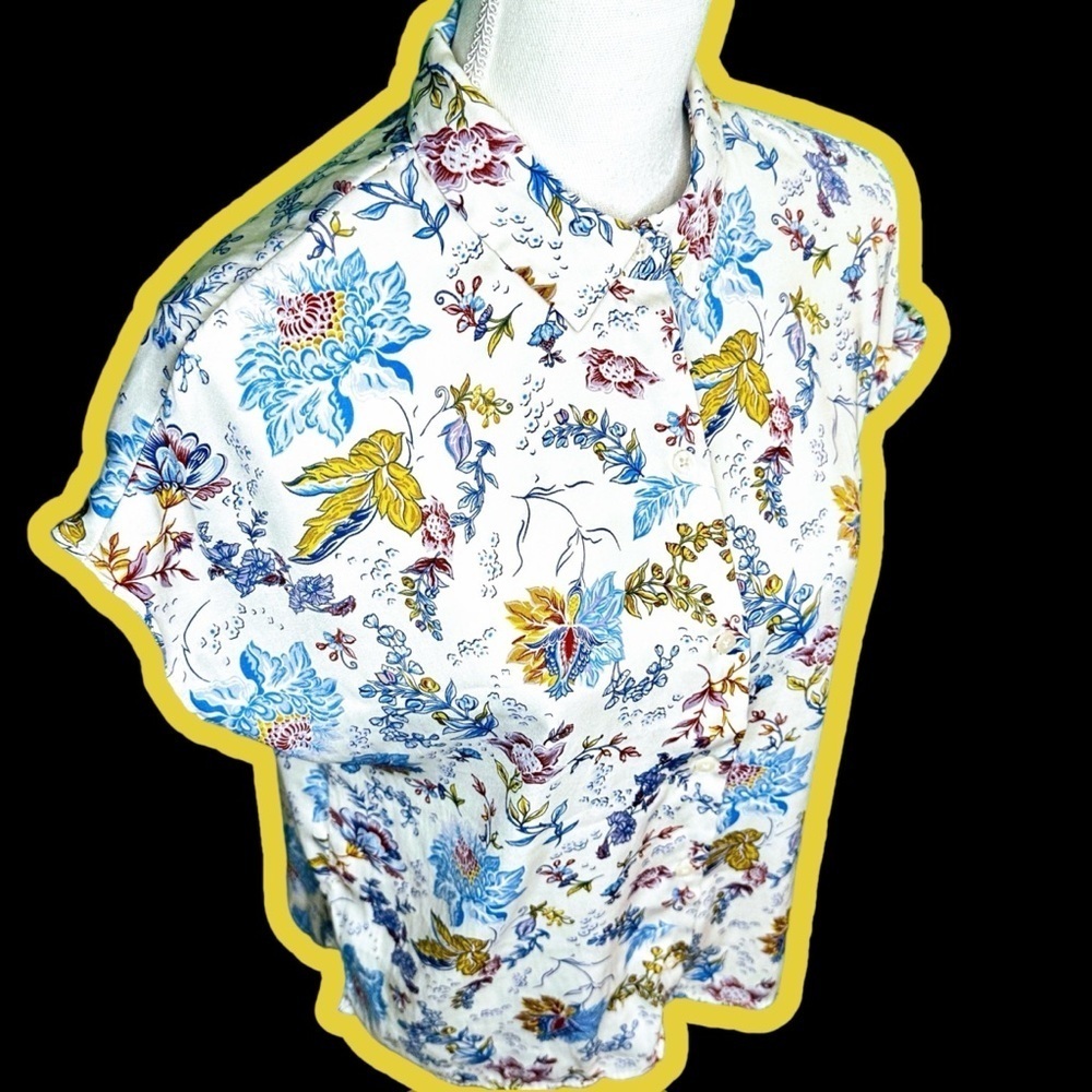 Joie White Silk-Feel Jewel-Tone Fall Floral Botanical Button Up Blouse Size S - Picture 6 of 11